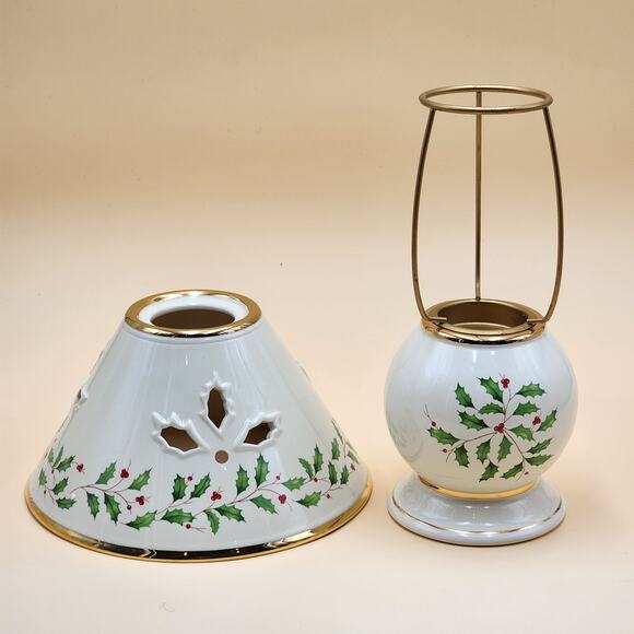 Lenox Holiday Tea Light Candle Lamp Holly Berry w/ Shade 10" Original Open Box - Picture 8 of 12